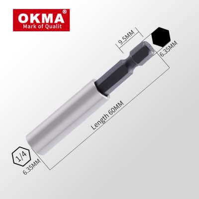 New design OKMA Imported material one touch bit holder 1/4"60mm*hex head bit holder stainless steel